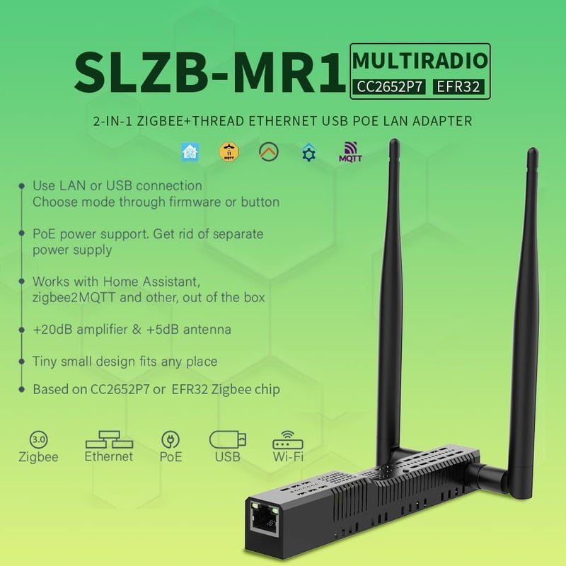 LOAMLIN SMLIGHT SLZB-MR1 – A Zigbee 3.0 to Ethernet, USB, and WiFi Adapter with PoE Support, Works with Zigbee2MQTT, Home Assistant, ZHA - Image 2